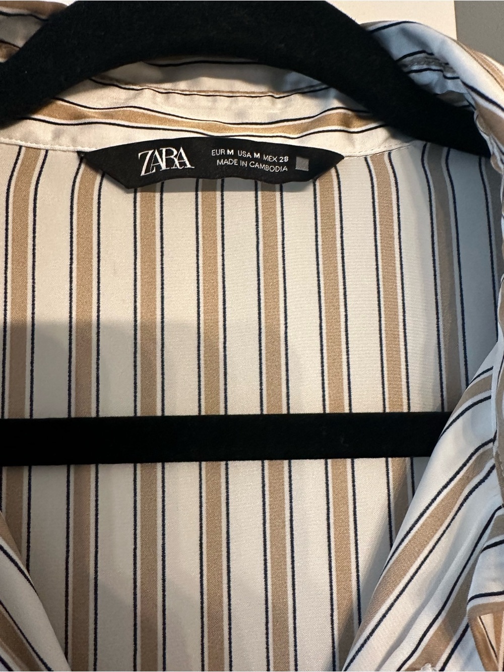 Zara Vertical Stripe Silky Shirt in White and Tan - Picture 3 of 4